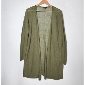 Eileen Fisher Long Cardigan Sz M Green Lightweight Hemp Knit‎ Lagenlook Minimal